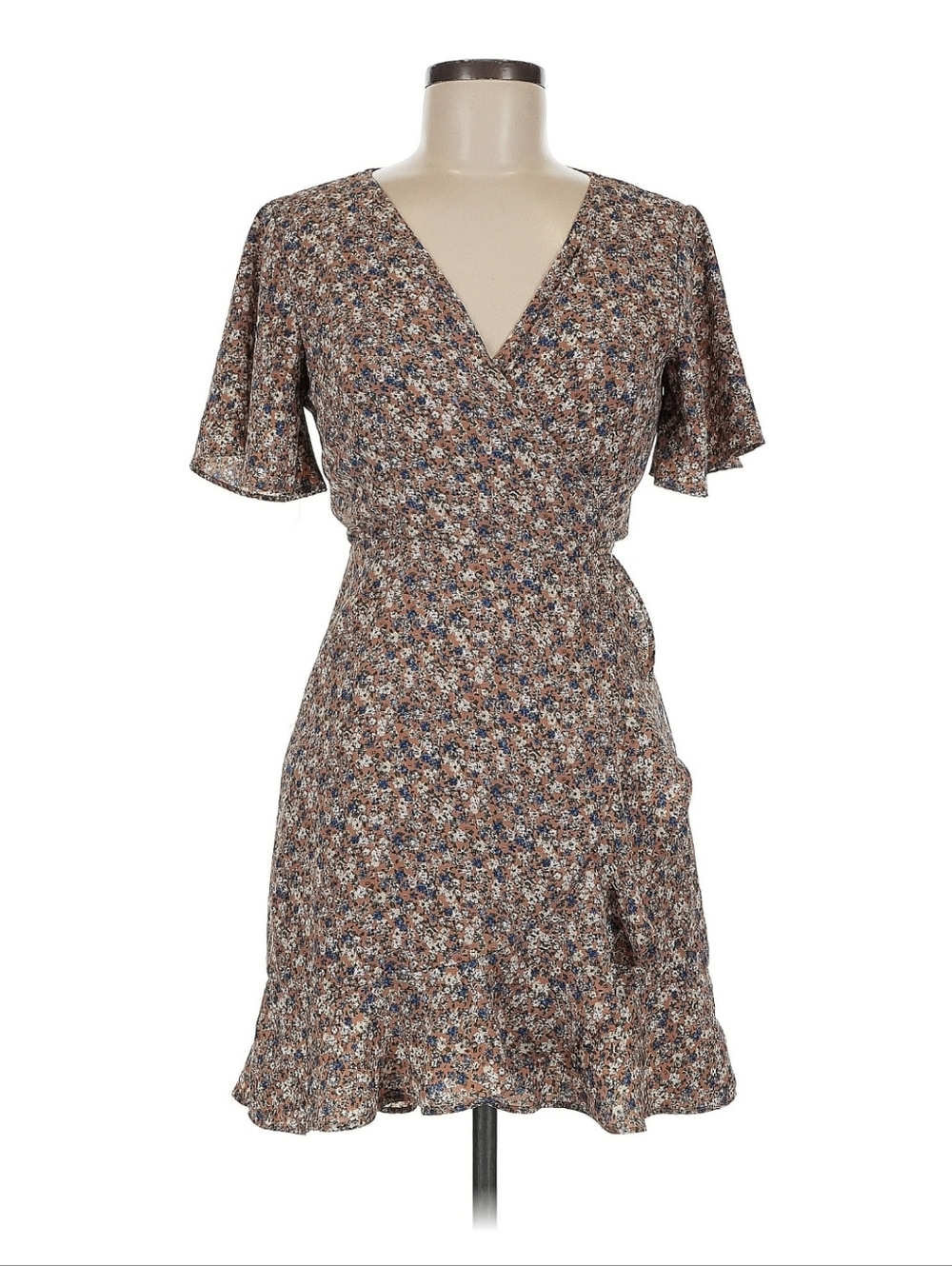 LN Pink Lily Floral Wrap V-Neck Short Sleeve Dress M